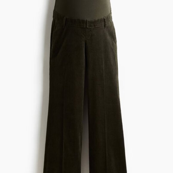 H&M MAMA Flared Corduroy Pants - Khaki Green, M - Picture 2 of 2
